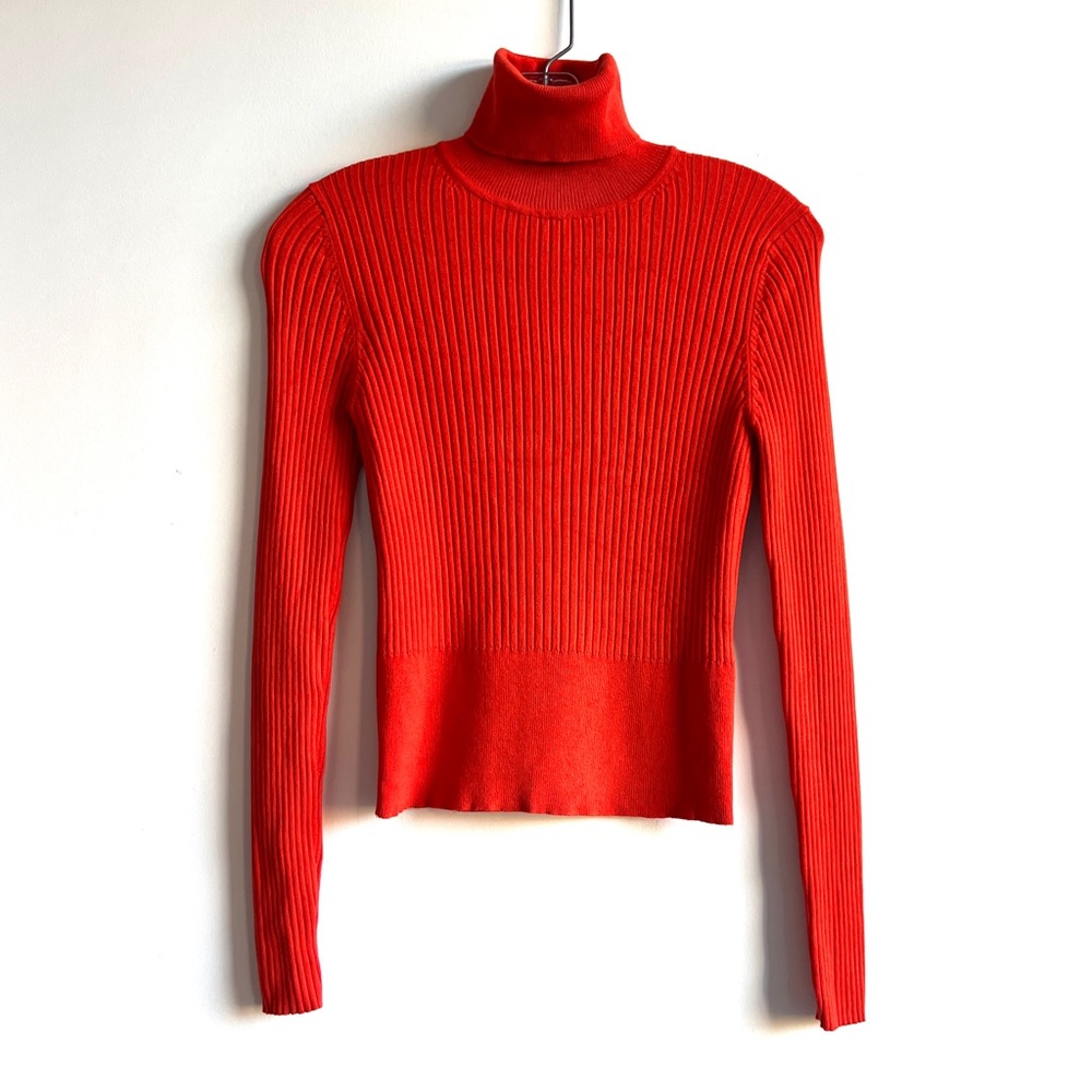 Zara red orange tangerine ribbed knit turtleneck top